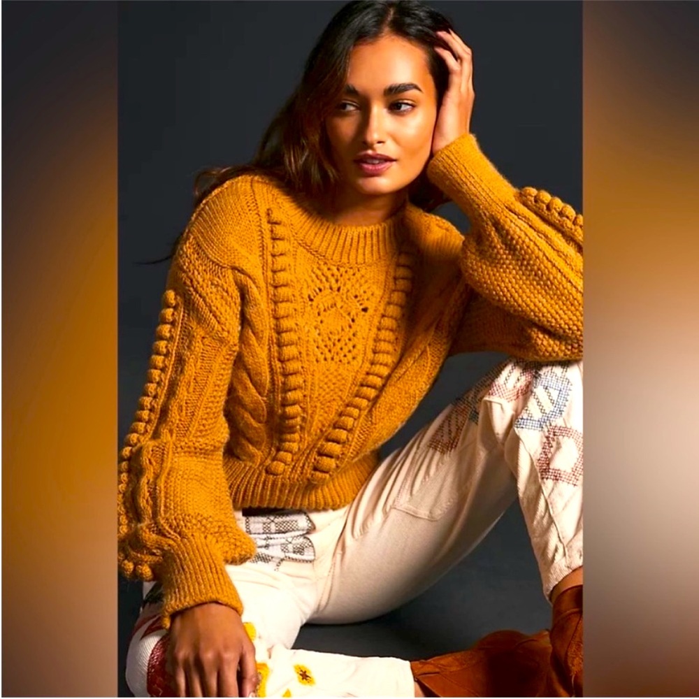 By Anthropologie Cropped Cable-Knit Sweater